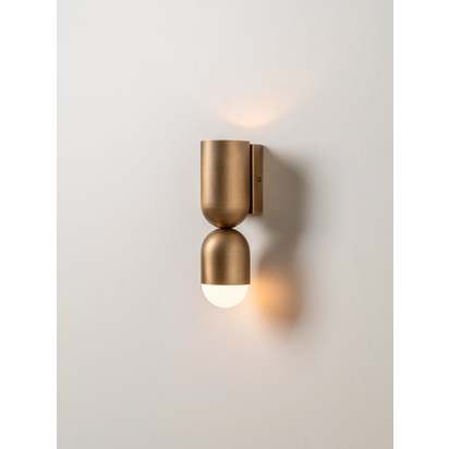 Tuba - 2 light aged brass and opal wall light
