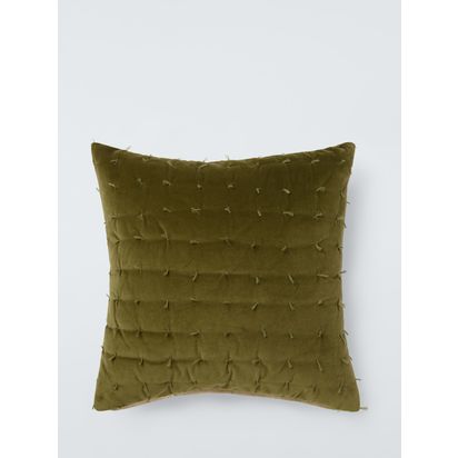 John Lewis Tassel Velvet Cushion Olive | L50 x W50 x D1.25cm