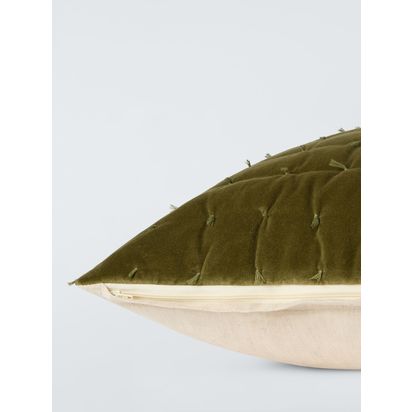 John Lewis Tassel Velvet Cushion Olive | L50 x W50 x D1.25cm