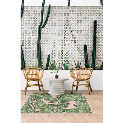 Filifera Palm Pink Outdoor Rug - 275 x 365 cm - Rug + Pad System