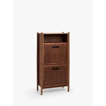 John Lewis Mid Century Shoe Cabinet, 2 Tier, Natural Honey Natural Honey | H122.5, W62, D36cm