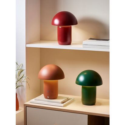 John Lewis Mushroom Rechargeable Dimmable Table Lamp Red | H25.5 x Dia.20cm