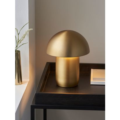 John Lewis Mushroom Rechargeable Portable Dimmable Table Lamp Brass | H25.5 x Dia.20cm