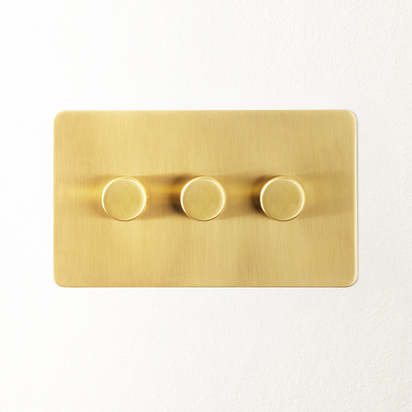 Lucian three gang dimmer switch in top brass