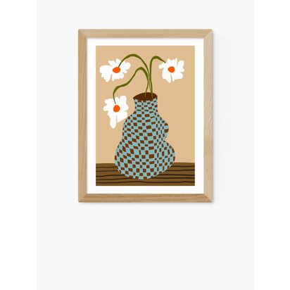 EAST END PRINTS Miho Art Studio 'Party Floral Pottery' Framed Print Oak Frame | H53.40 x W43.40 x D2.20cm