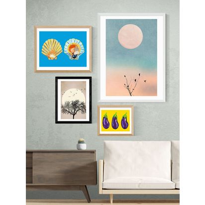 EAST END PRINTS Kubistika 'Dreamers' Framed Print Black Frame | H33.40 x W28.40 x D2.20cm