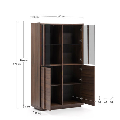 Onix display cabinet solid walnut and walnut veneer dark finish 101 x 170 cm FSC Mix Credi
