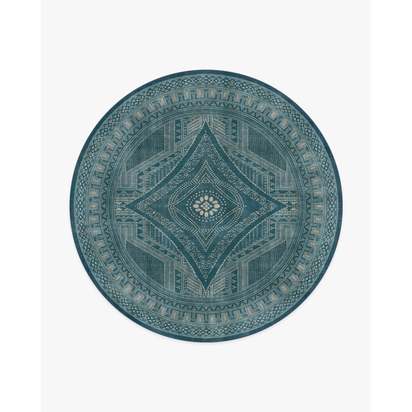 Nomad Blue Flatwoven Rug by Martyn Lawrence Bullard - 245 Round cm - Rug + Pad System