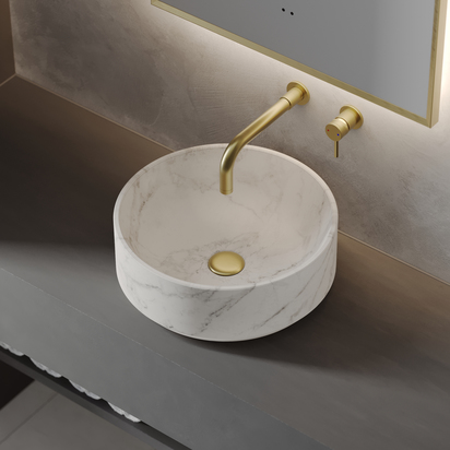 Harbour Tuscany Carrara Round Marble Countertop Basin - 350mm
