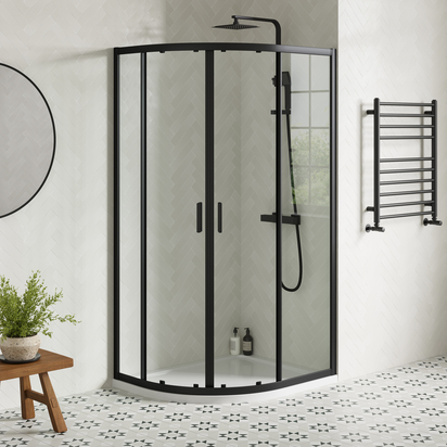 Harbour Primrose 6mm Matt Black Offset Quadrant Shower Enclosure - 1000 x 800mm