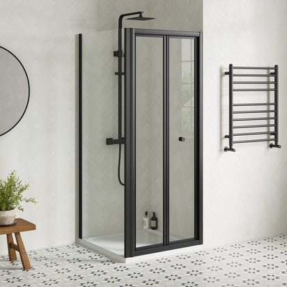 PRE ORDER Harbour Primrose 4mm Matt Black 800mm Bi-Fold Shower Door & 800mm Side Panel