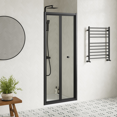 PRE ORDER Harbour Primrose 4mm Matt Black 800mm Bi-Fold Shower Door & 800mm Side Panel