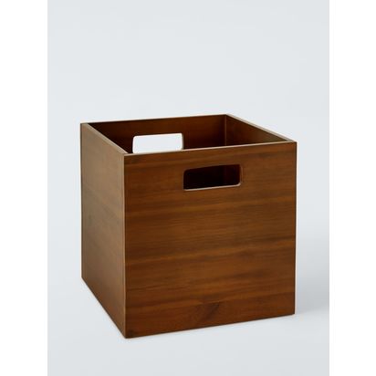 John Lewis Mid-Century Timber Storage Box, Medium, Brown Natural | H27 x W27 x D27cm