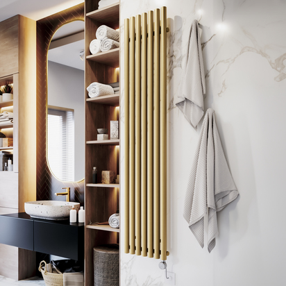 Terma Rolo Room E Single Panel 1800 x 370mm Electric Radiator with MOA Blue Heating Element - Brass