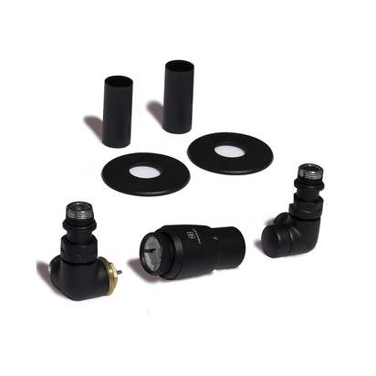 Terma Vario Vision 3 Axis Thermostatic Corner Valves with Pipe Masking - Left - Heban Black