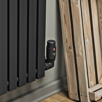 Terma Vario Vision 3 Axis Thermostatic Corner Valves with Pipe Masking - Left - Heban Black