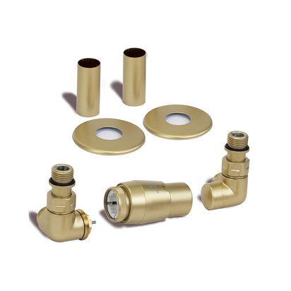 Terma Vario Vision 3 Axis Thermostatic Corner Valves with Pipe Masking - Left - Brass