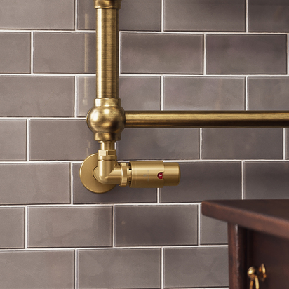 Terma Vario Vision 3 Axis Thermostatic Corner Valves with Pipe Masking - Left - Brass