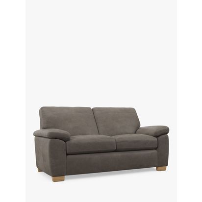 John Lewis Camden Medium 2 Seater Leather Sofa, Light Leg Demetra Grey | H89 x W180 x D98cm
