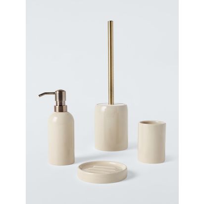 John Lewis Ceramic Bathroom Tumbler Greige | H10 x Dia.7cm