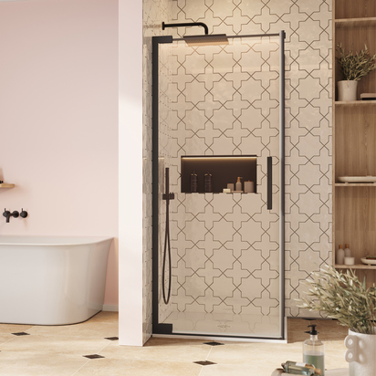 Crosswater Asura 8mm Matt Black 900mm Hinged Shower Door & 800mm Side Panel