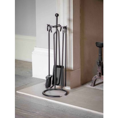 Garden Trading Fire Place Tool Set, 4 Piece, Black Powder Coated | H67 x W21 x D21cm