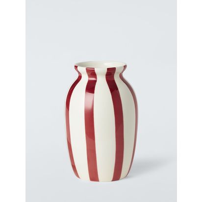 John Lewis Hand Painted Striped Stoneware Vase, H18cm Red | H18 x Dia.12.5cm
