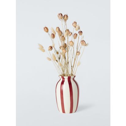 John Lewis Hand Painted Striped Stoneware Vase, H18cm Red | H18 x Dia.12.5cm