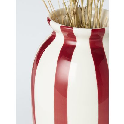 John Lewis Hand Painted Striped Stoneware Vase, H18cm Red | H18 x Dia.12.5cm