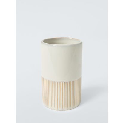 John Lewis Reactive Glaze Two Tone Bathroom Tumbler, Natural Natural | H11 x Dia.7.5cm
