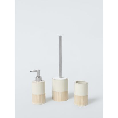 John Lewis Reactive Glaze Two Tone Bathroom Tumbler, Natural Natural | H11 x Dia.7.5cm