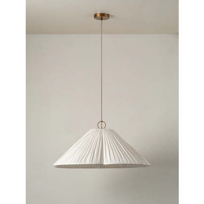 Lindi - aged brass and linen oversized scalloped pendant