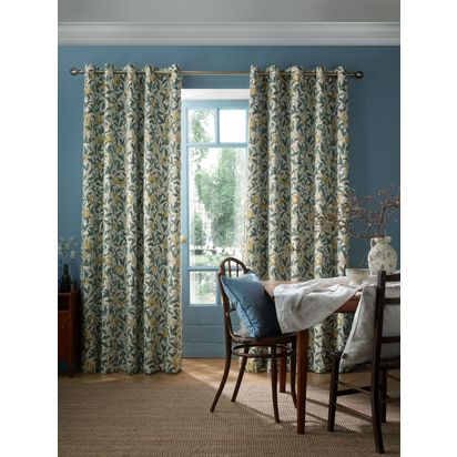 William Morris At Home Bird & Pomegranate Pair Blackout Lined Eyelet Curtains, Mineral Mineral | W229 x D229cm