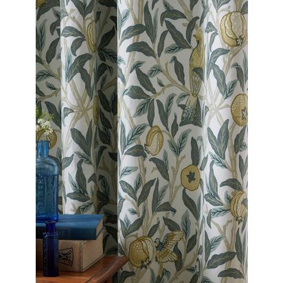 William Morris At Home Bird & Pomegranate Pair Blackout Lined Eyelet Curtains, Mineral Mineral | W229 x D229cm