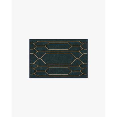 Bryant Marine Blue & Gold Flatwoven Rug by The Hiltons - 60 x 90 cm - Rug + Pad System