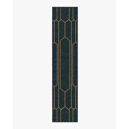 Bryant Marine Blue & Gold Flatwoven Rug by The Hiltons - 75 x 365 cm - Rug + Pad System