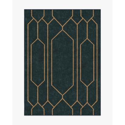 Bryant Marine Blue & Gold Flatwoven Rug by The Hiltons - 150 x 215 cm - Rug + Pad System