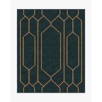 Bryant Marine Blue & Gold Flatwoven Rug by The Hiltons - 245 x 305 cm - Rug + Pad System