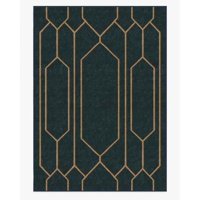 Bryant Marine Blue & Gold Flatwoven Rug by The Hiltons - 305 x 425 cm - Rug + Pad System