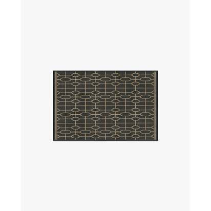 Diana Trellis Black & Gold Flatwoven Rug by The Hiltons - 60 x 90 cm - Rug + Pad System