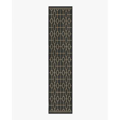 Diana Trellis Black & Gold Flatwoven Rug by The Hiltons - 75 x 365 cm - Rug + Pad System