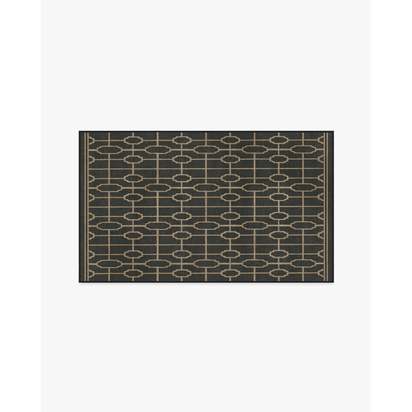 Diana Trellis Black & Gold Flatwoven Rug by The Hiltons - 90 x 150 cm - Rug + Pad System