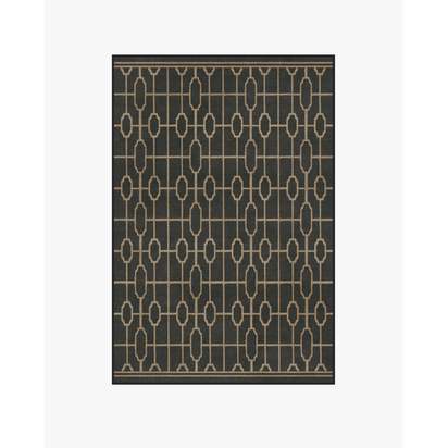 Diana Trellis Black & Gold Flatwoven Rug by The Hiltons - 120 x 185 cm - Rug + Pad System