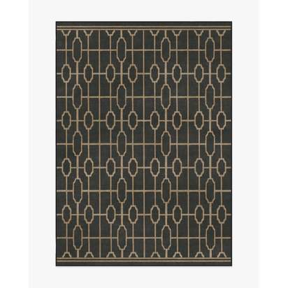 Diana Trellis Black & Gold Flatwoven Rug by The Hiltons - 150 x 215 cm - Rug + Pad System
