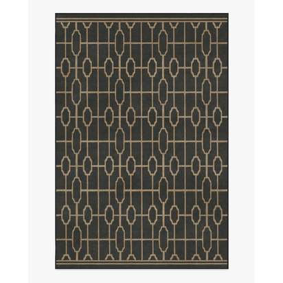 Diana Trellis Black & Gold Flatwoven Rug by The Hiltons - 185 x 275 cm - Rug + Pad System