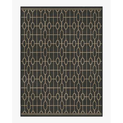 Diana Trellis Black & Gold Flatwoven Rug by The Hiltons - 275 x 365 cm - Rug + Pad System