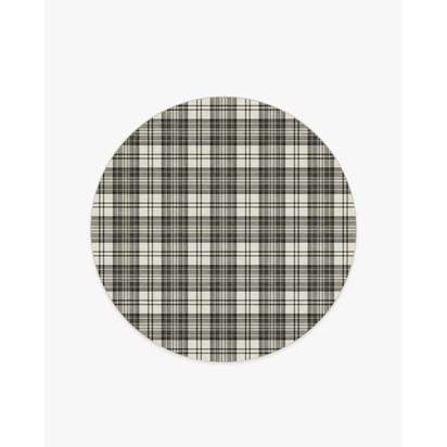 Dress Stewart Tartan Black & Ivory Flatwoven Rug - 185 Round cm - Rug + Pad System