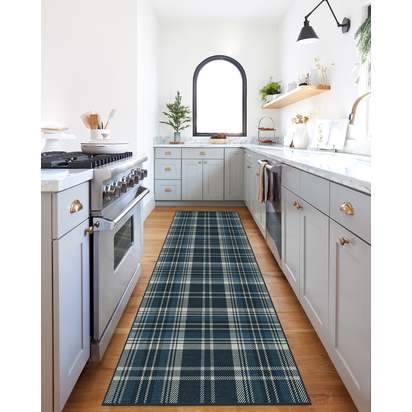 Dress Stewart Tartan Navy Flatwoven Rug - 245 Round cm - Rug + Pad System