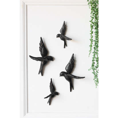 Set Of 4 Black Bird Wall Ornaments