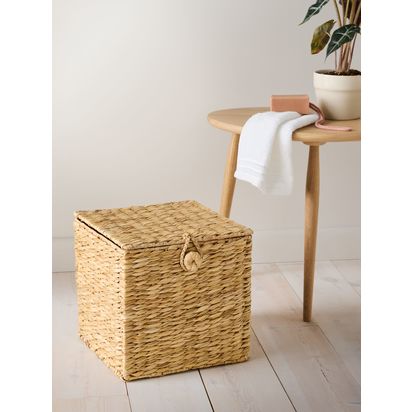 John Lewis Bulrush Storage Trunk, Medium Natural | H27 x W27 x D27cm